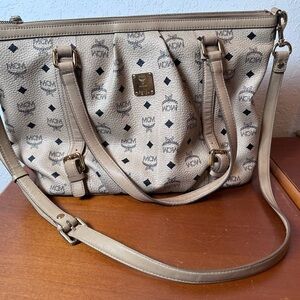 MCM Beige Visetos Coated Canvas Large Tote/ Crossbody - Two-Way Bag